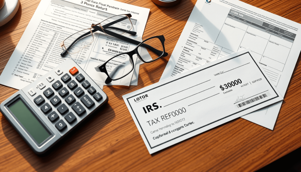 irs tax refund check for $3,000 with tax documents