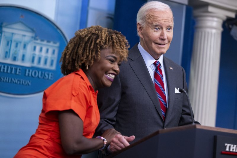 karine jean-pierre and president joe biden at white house press briefing